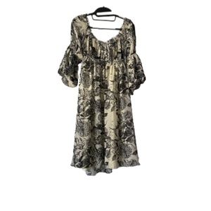 Max Studio Small Women's Black and Tan Midi Dress 3/4 Bell Sleeves Boho Relaxed